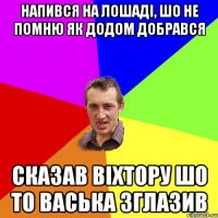 напився на лошаді, шо не помню як додом добрався сказав віхтору шо то васька зглазив