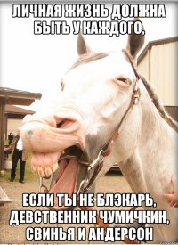 личная жизнь должна быть у каждого, если ты не блэкарь, девственник чумичкин, свинья и андерсон