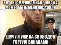 Вот ты смеешься надо мной,а может быть меня посадили Шучу,я уже на свободе и торгую бананами