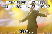 как у тебя дела? как твоя жизнь? как школа? как сам? норм ._.
