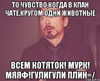 то чувство,когда в клан чате,кругом одни животные всем котяток! мурк! мяяф!гулигули плин=/