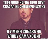 Твоё лицо когда твой друг сказал не смешную шутку А у меня собака на улицу сама ходит