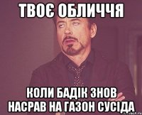 твоє обличчя коли Бадік знов насрав на газон сусіда