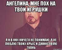 Ангелина, мне пох на твои игрушки Я и в них ничего не понимаю. Я не люблю твоих крыс и джинсовую ткань