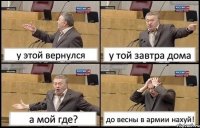 у этой вернулся у той завтра дома а мой где? до весны в армии нахуй!