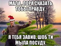Мала , пора сказать тобы правду. я тебя завив, шоб ти мыла посуду.