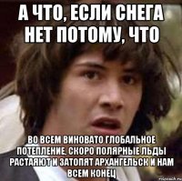 а что, если снега нет потому, что во всем виновато глобальное потепление, скоро полярные льды растаяют и затопят архангельск и нам всем конец