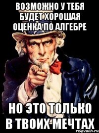 Возможно у тебя будет хорошая оценка по алгебре но это только в твоих мечтах