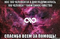 НАС 100 человек!За 4 дня подписалось 100 человек^^ОФИГЕННОЕ ЧУВСТВО СПАСИБО ВСЕМ ЗА ПОМОЩЬ!