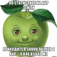 По статистике на акр земли приходится 50000 пауков 1 акр = 4 046.85642 м2