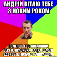 Андрій вітаю тебе з новим роком Поменше тобі жизнінних вертух. Красивих малих. Щастя, здоров'я, і всього найкращого.