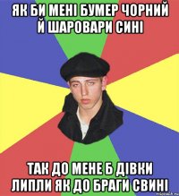 як би мені бумер чорний й шаровари сині так до мене б дівки липли як до браги свині