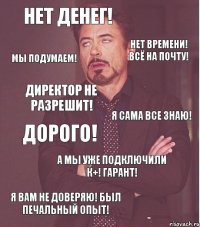 Нет денег! Нет времени! Всё на почту! Директор не разрешит! Я сама все знаю! Дорого! А мы уже подключили К+! Гарант! Я вам не доверяю! Был печальный опыт! Мы подумаем!