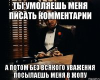 ты умоляешь меня писать комментарии а потом без всякого уважения посылаешь меня в жопу