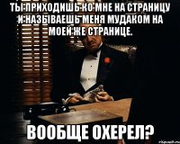 Ты приходишь ко мне на страницу и называешь меня мудаком на моей же странице. Вообще охерел?