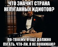 что значит страна непуганных идиотов? по-твоему, я ещё должно пугать, что-ли, я не понимаю?