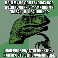 почему во спн группах все подписчики с фамилиями "Новак" и "крашник" ? Наверное родственники. Ну или просто однофамильцы.