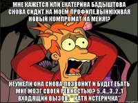 Мне кажется или Екатерина Бадыштова снова сидит на моём профиле,вынюхивая новый компромат на меня!? Неужели она снова позвонит и будет ебать мне мозг своей ревностью? 5..4...3..2..1 Входящий вызов: " Катя Истеричка"