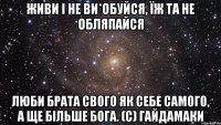 Живи і не ви*обуйся, їж та не обляпайся люби брата свого як себе самого, а ще більше Бога. (с) Гайдамаки