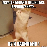 МЯУ=) Я белая и пушистая. Веришь? Нет?... Ну и павильно !