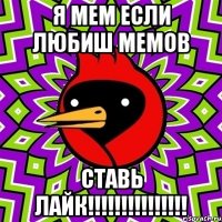 Я МЕМ ЕСЛИ ЛЮБИШ МЕМОВ СТАВЬ ЛАЙК!!!!!!!!!!!!!!!