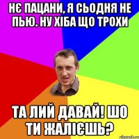 Нє пацани, я сьодня не пью. Ну хіба що трохи Та лий давай! Шо ти жалієшь?