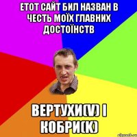 Етот сайт бил назван в честь моїх главних достоїнств ВЕРТУХИ(V) і КОБРИ(K)