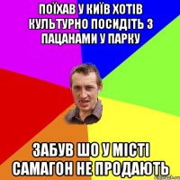 поїхав у київ хотів культурно посидіть з пацанами у парку забув шо у місті самагон не продають