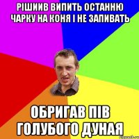 рішиив випить останню чарку на коня і не запивать обригав пів голубого дуная