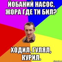 Йобaний нaсос, Жорa гдe ти бил? Ходил, гулял, курил.