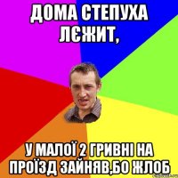 ДОМА СТЕПУХА ЛЄЖИТ, У МАЛОЇ 2 ГРИВНІ НА ПРОЇЗД ЗАЙНЯВ,БО ЖЛОБ