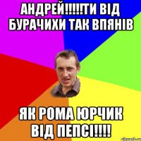 АНДРЕЙ!!!!!ТИ ВІД БУРАЧИХИ ТАК ВПЯНІВ ЯК РОМА ЮРЧИК ВІД ПЕПСІ!!!!