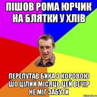 ПІШОВ РОМА ЮРЧИК НА БЛЯТКИ У ХЛІВ ПЕРЕПУТАВ БИКА З КОРОВОЮ ШО ЦІЛИЙ МІСЯЦЬ ЦЕЙ ВЕЧІР НЕ МІГ ЗАБУТИ