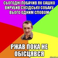 Сьогодні побачив як Сашко вирубив сусідську собаку вього одним словом ржав пока не обісцявся