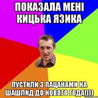 показала мені кицька язика пустили з пацанами на шашлид до нового года!)))