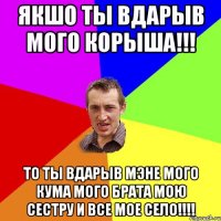 Якшо ты вдарыв мого корыша!!! То ты вдарыв мэне мого кума мого брата мою сестру и все мое село!!!!