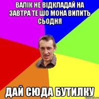 Валік не відкладай на завтра те шо мона випить сьодня дай сюда бутилку