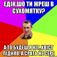 Едік,шо ти жреш в сухомятку? а то будеш я кіт, хвіст підняв, а срать не сере