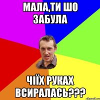 МАЛА,ТИ ШО ЗАБУЛА ЧІЇХ РУКАХ ВСИРАЛАСЬ???