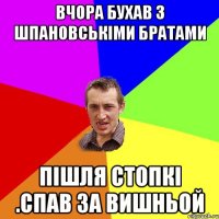 вчора бухав з шпановськіми братами пішля стопкі .спав за вишньой