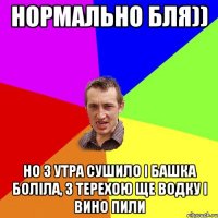 Нормально бля)) Но з утра сушило і башка боліла, з терехою ще водку і вино пили