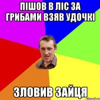 Пішов в ліс за грибами взяв удочкі зловив зайця