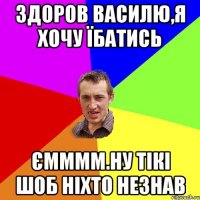 Здоров Василю,я хочу їбатись Ємммм.ну тікі шоб ніхто незнав