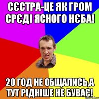 сєстра-це як гром срєді ясного нєба! 20 год не общались,а тут рідніше не буває!