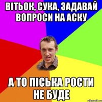 Вітьок, сука, задавай вопроси на аску а то піська рости не буде