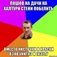 пошов на дачи на халтури стени побелить вместо кисточки и краски взяв унитаз и газету