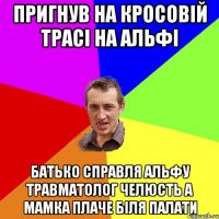 пригнув на кросовій трасі на альфі батько справля альфу травматолог челюсть а мамка плаче біля палати