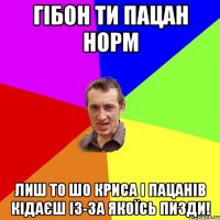 Гібон ти пацан норм лиш то шо криса і пацанів кідаєш із-за якоїсь пизди!