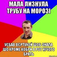 мала лизнула трубу на морозі уєбав вєртухой шоб знала шо кроме кобри в рот нічого брать