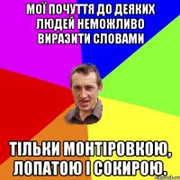 Мої почуття до деяких людей неможливо виразити словами Тільки монтіровкою, лопатою і сокирою.